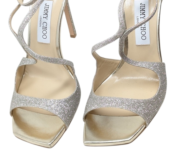 NIB Jimmy Choo Azia Platinum Ice Dusty Glitter Dress Sandal Size EU 40.5 - Picture 4 of 12
